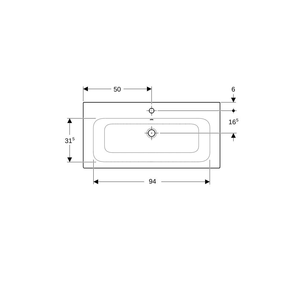 Geberit Renova Plan Möbelwaschtisch, Breite 100cm, Tiefe 48cm, Hahnloch mittig, Über... GEBERIT-122200600 4022009368956 (Abb. 7)