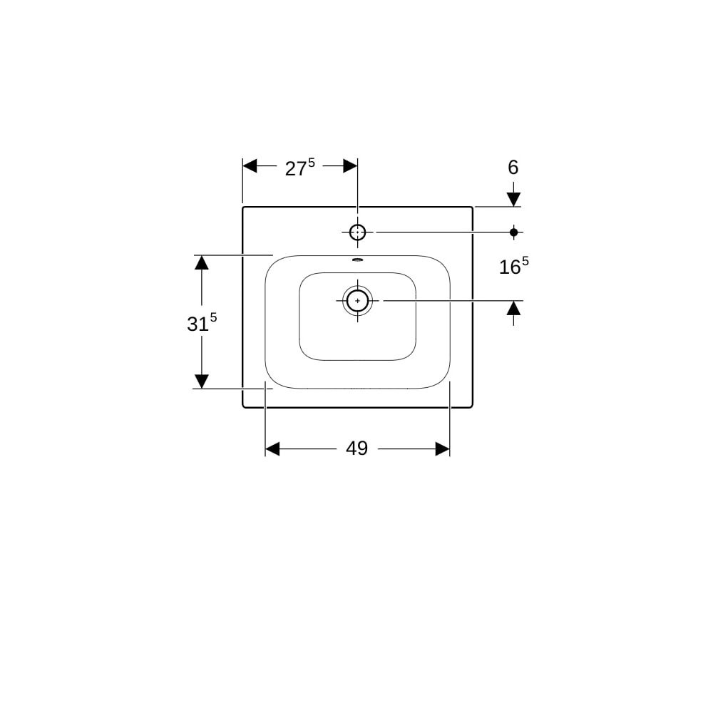 Geberit Renova Plan Möbelwaschtisch, Breite 55cm, Tiefe 48cm, Hahnloch mittig, Überl... GEBERIT-122255600 4022009368727 (Abb. 7)