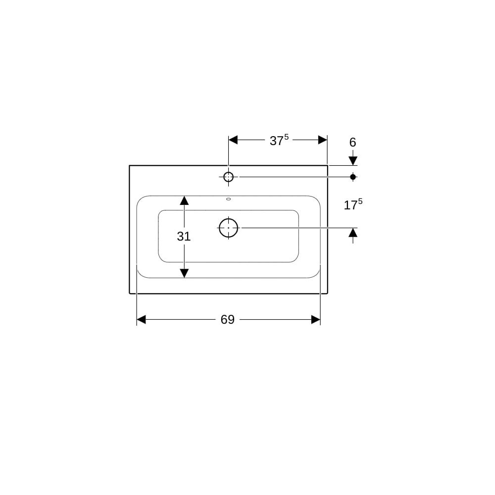 Geberit iCon Aufsatzwaschtisch, Breite 75cm, Tiefe 48,5cm, Hahnloch mittig, Überlauf... GEBERIT-124575000 4022009333435 (Abb. 7)