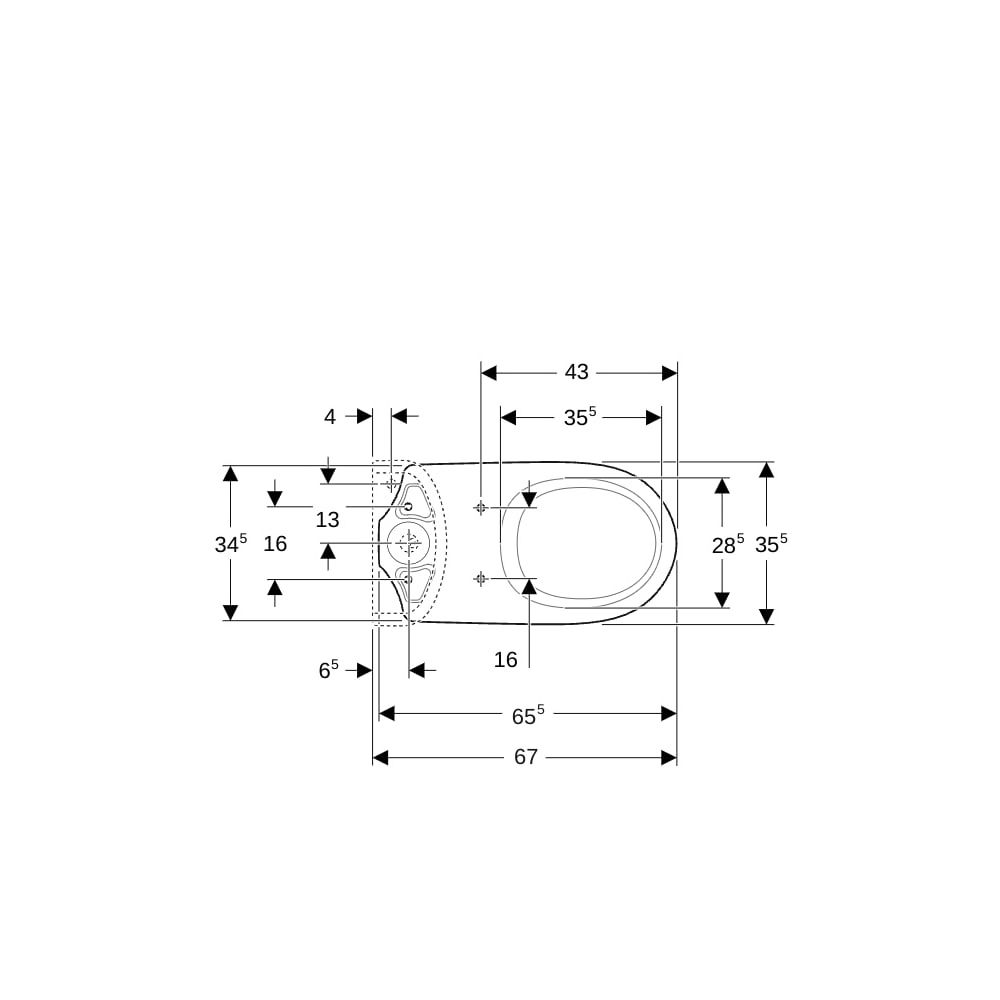 Geberit Renova Stand-WC für Aufputzspülkasten aufgesetzt, Tiefspüler, Abgang horizon... GEBERIT-203820600 4022009353723 (Abb. 7)