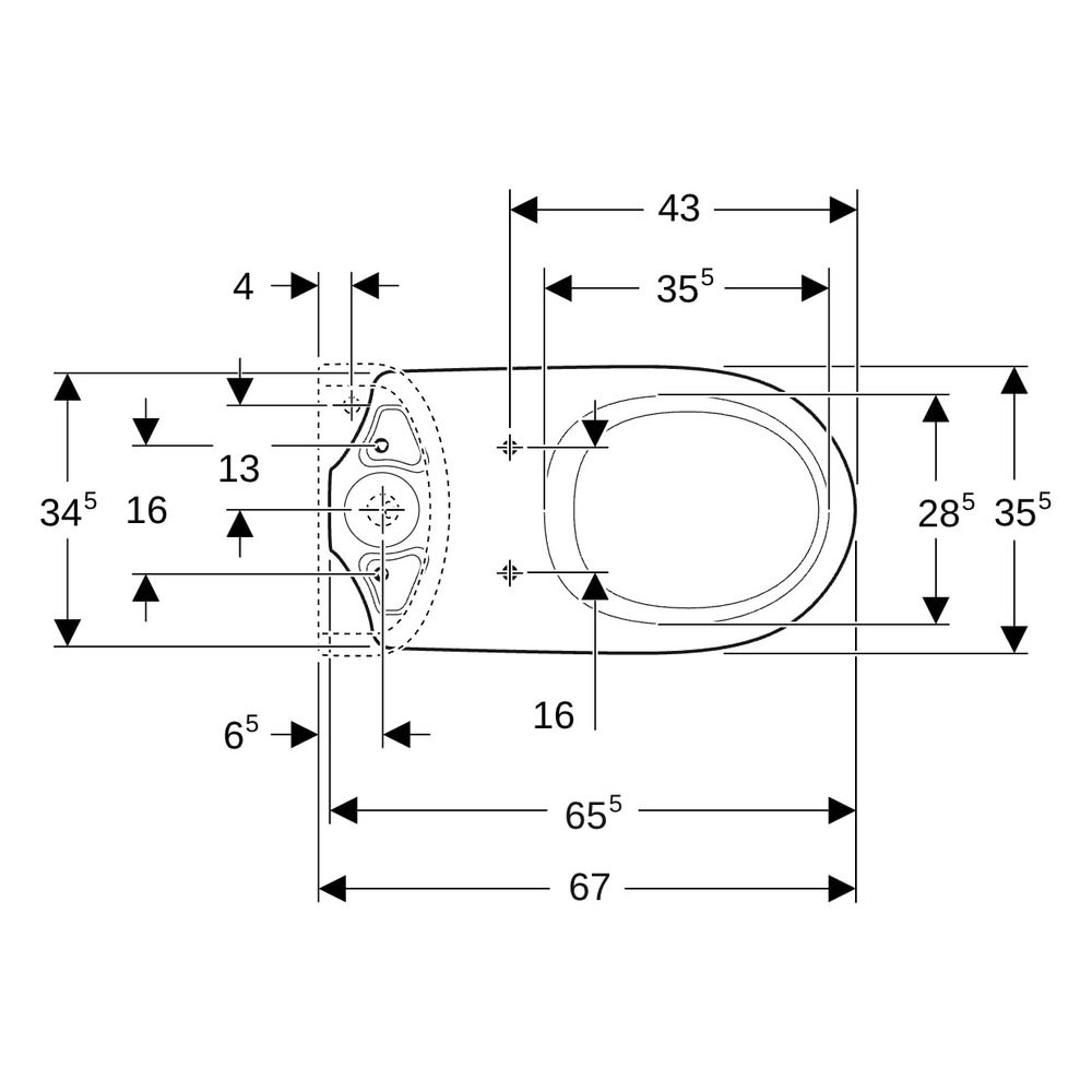 Geberit Renova Stand-WC für Aufputzspülkasten aufgesetzt, Tiefspüler, Abgang horizo... GEBERIT-203820600 4022009353723 (Abb. 12)