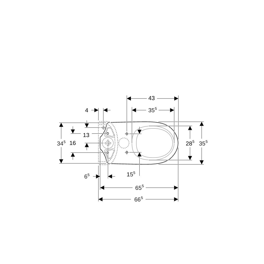 Geberit Renova Stand-WC für Aufputzspülkasten aufgesetzt, Tiefspüler, Abgang vertika... GEBERIT-203821600 4022009353730 (Abb. 7)