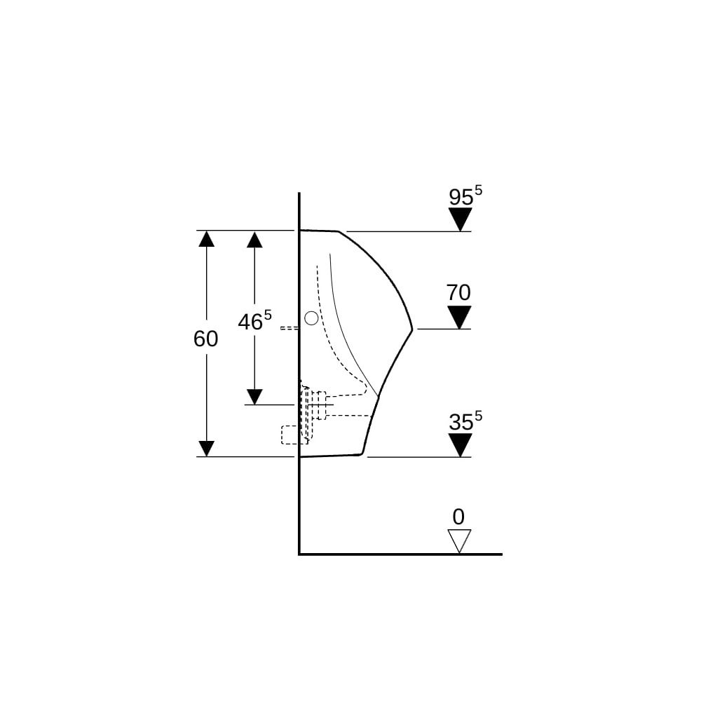 Geberit Renova Urinal trigonal, Zulauf von hinten, Abgang nach hinten/unten T 30cm, ... GEBERIT-501665001 4025410871305 (Abb. 9)