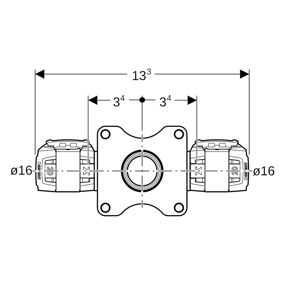 Geberit T-Wanddurchführung FlowFit 90 Grad, 16mm x Rp 1/2", Rotguss, 620812001... GEBERIT-620812001 4025410705815 (Abb. 7)