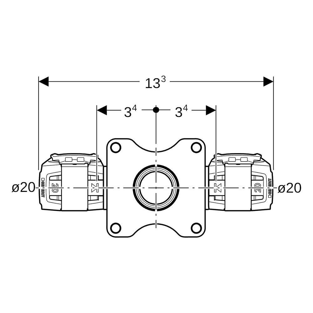 Geberit T-Wanddurchführung FlowFit 90 Grad, DN 15, 20mm, Rp 1/2", Rotguss, 620813001... GEBERIT-620813001 4025410705853 (Abb. 7)