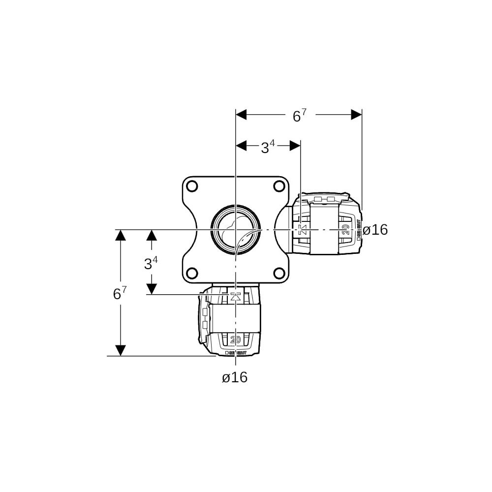 Geberit FlowFit Eckwanddurchführung 90 Grad d 16mm, Rp 1/2″... GEBERIT-620822001 4025410705877 (Abb. 5)