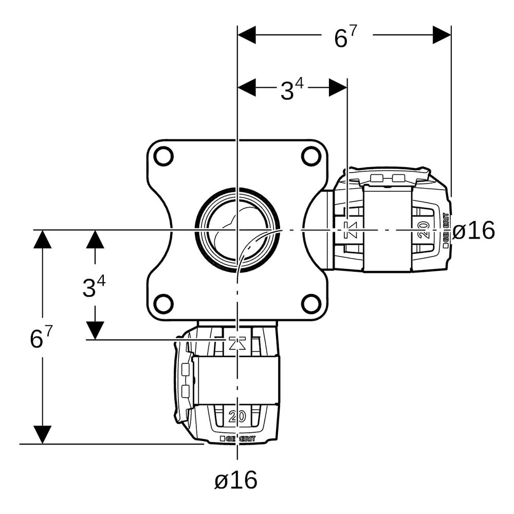 Geberit Eckwanddurchführung FlowFit 90 Grad, 16mm, Rp 1/2", Rotguss, 620822001... GEBERIT-620822001 4025410705877 (Abb. 7)