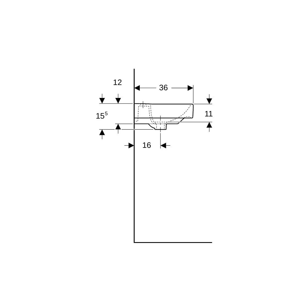 Geberit Smyle Square Handwaschbecken, asymmetrischem Überlauf, 45x16x36cm, Hahnloch ... GEBERIT-500222018 4025416428893 (Abb. 9)
