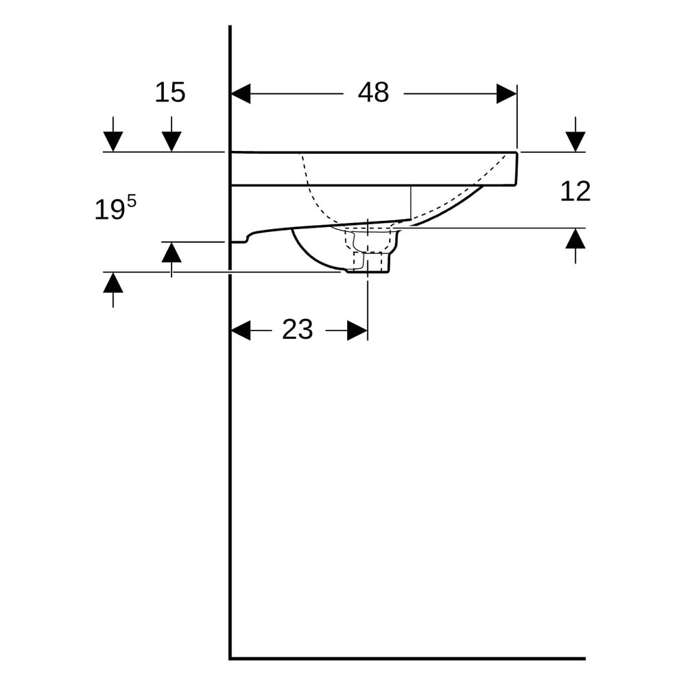 Geberit Acanto Waschtisch mit Ablagefläche, Breite 75cm, Tiefe 48,2cm, Hahnloch mit... GEBERIT-500622018 4022009353013 (Abb. 12)