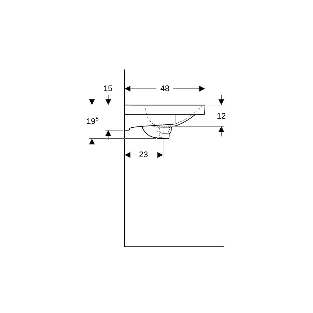 Geberit Acanto Waschtisch mit Ablagefläche, Breite 75cm, Tiefe 48,2cm, Hahnloch mitt... GEBERIT-500622012 4022009355321 (Abb. 9)
