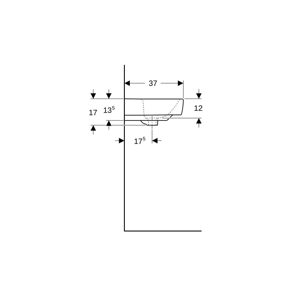 Geberit Renova Compact Waschtisch, Breite 55cm, Tiefe 37cm, Hahnloch mittig, Überlau... GEBERIT-226155600 4022009329193 (Abb. 9)