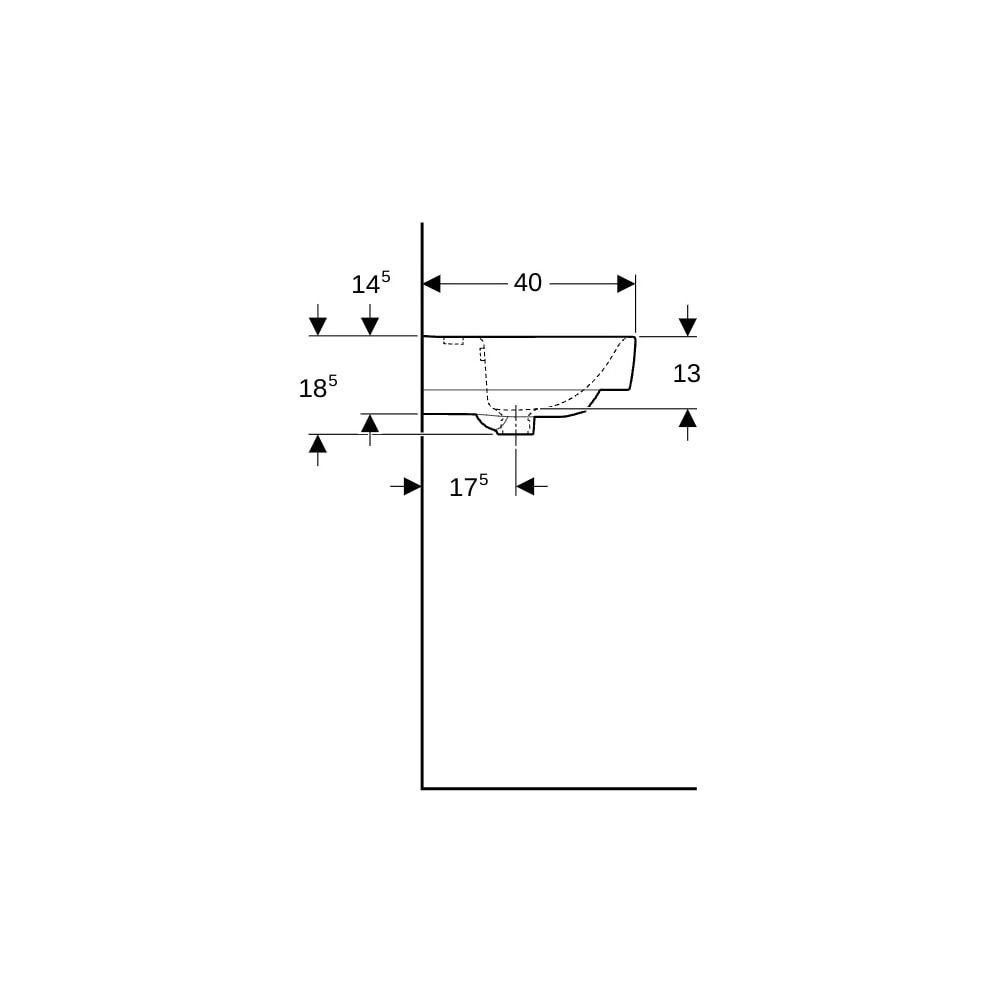 Geberit Renova Compact Waschtisch, Breite 65cm, Tiefe 40cm, Hahnloch mittig, Überlau... GEBERIT-501714001 4025410868428 (Abb. 9)
