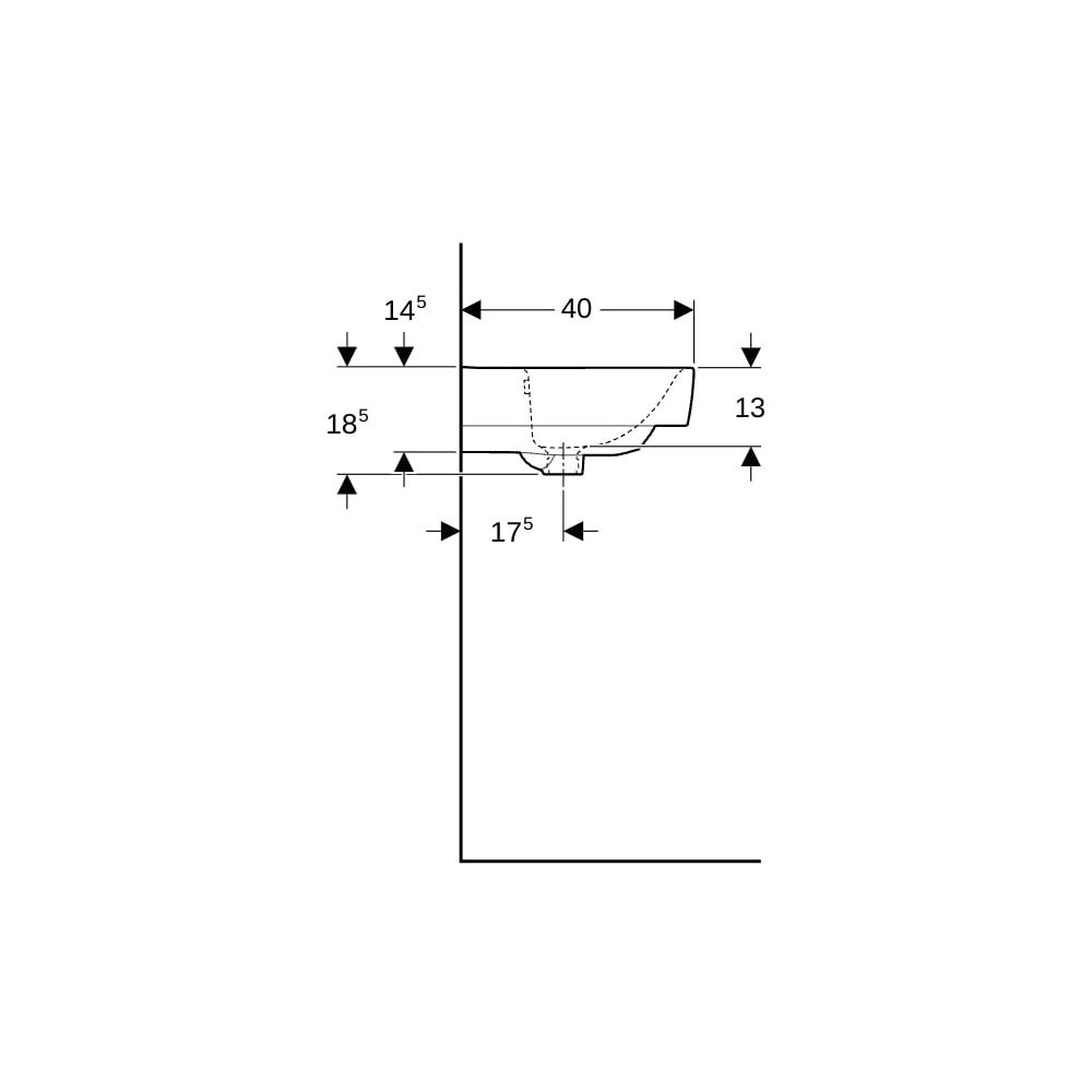 Geberit Renova Compact Waschtisch, Breite 65cm, Tiefe 40cm, ohne Hahnloch, Überlauf ... GEBERIT-501716001 4025410868749 (Abb. 9)
