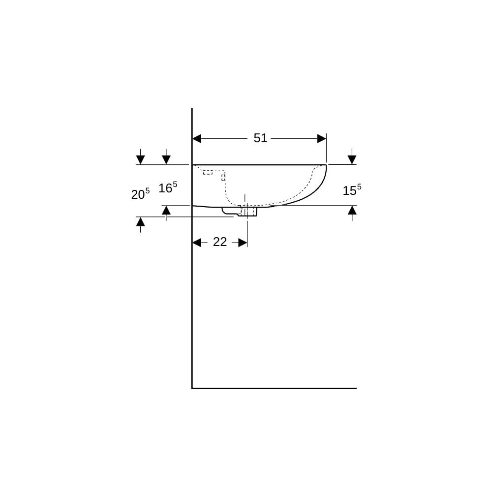 Geberit Renova Waschtisch, Breite 65cm, Tiefe 51cm, Hahnloch mittig, Überlauf sichtb... GEBERIT-223065080 4022009285765 (Abb. 9)