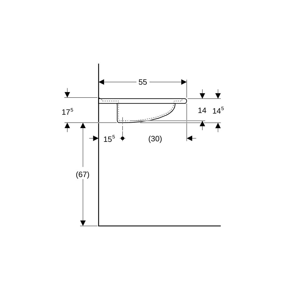 Geberit Vitalis Waschtisch barrierefrei, Breite 55cm, Tiefe 55cm, ohne Hahnloch, ohn... GEBERIT-221555000 4022009025545 (Abb. 9)