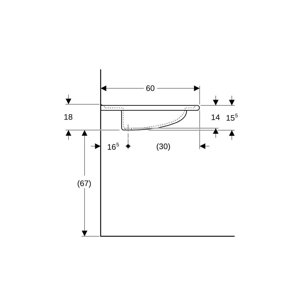 Geberit Vitalis Waschtisch barrierefrei, Breite 65cm, Tiefe 60cm, Hahnloch mittig, Ü... GEBERIT-121766000 4022009204049 (Abb. 9)