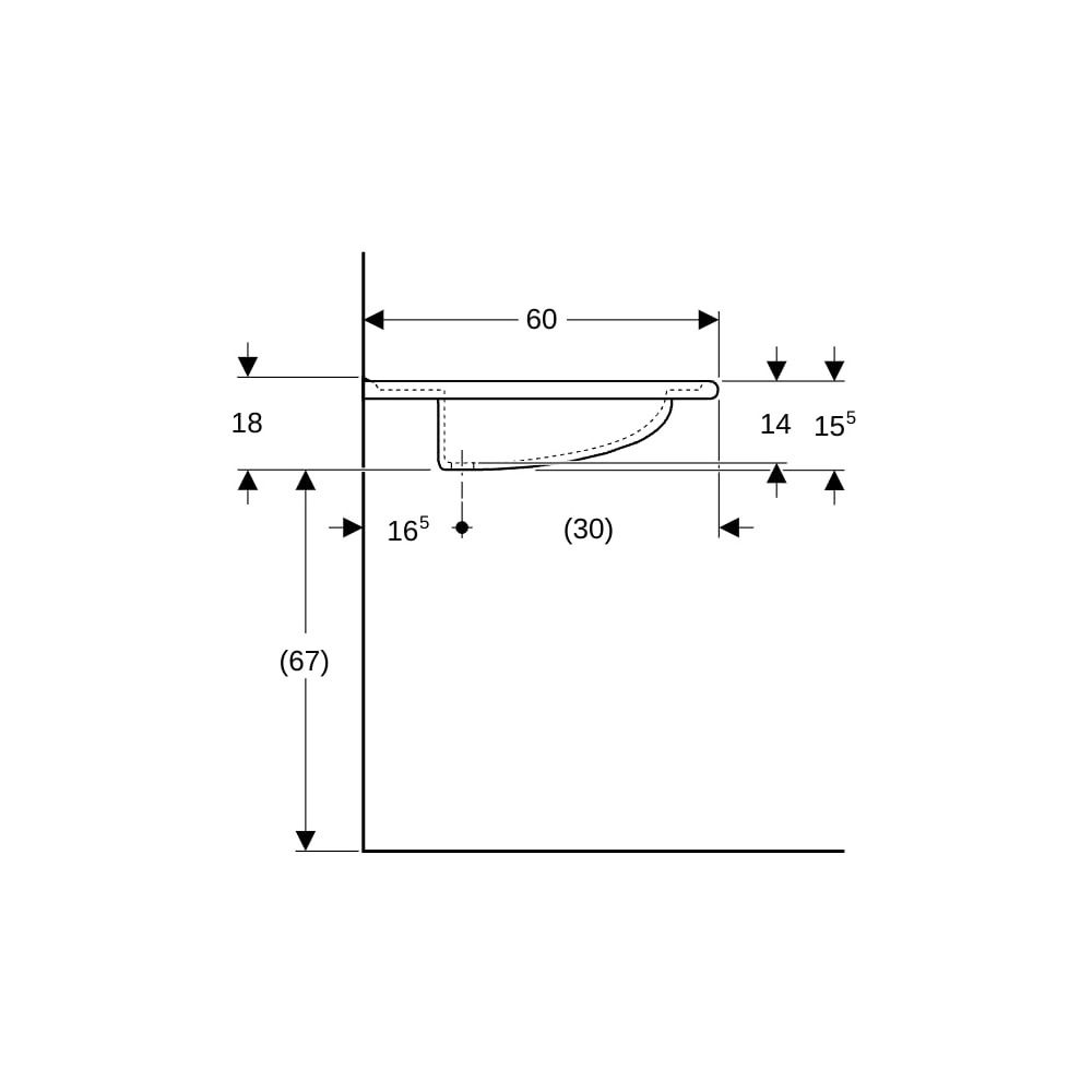 Geberit Vitalis Waschtisch barrierefrei, Breite 65cm, Tiefe 60cm, ohne Hahnloch, ohn... GEBERIT-121565000 4022009137545 (Abb. 9)