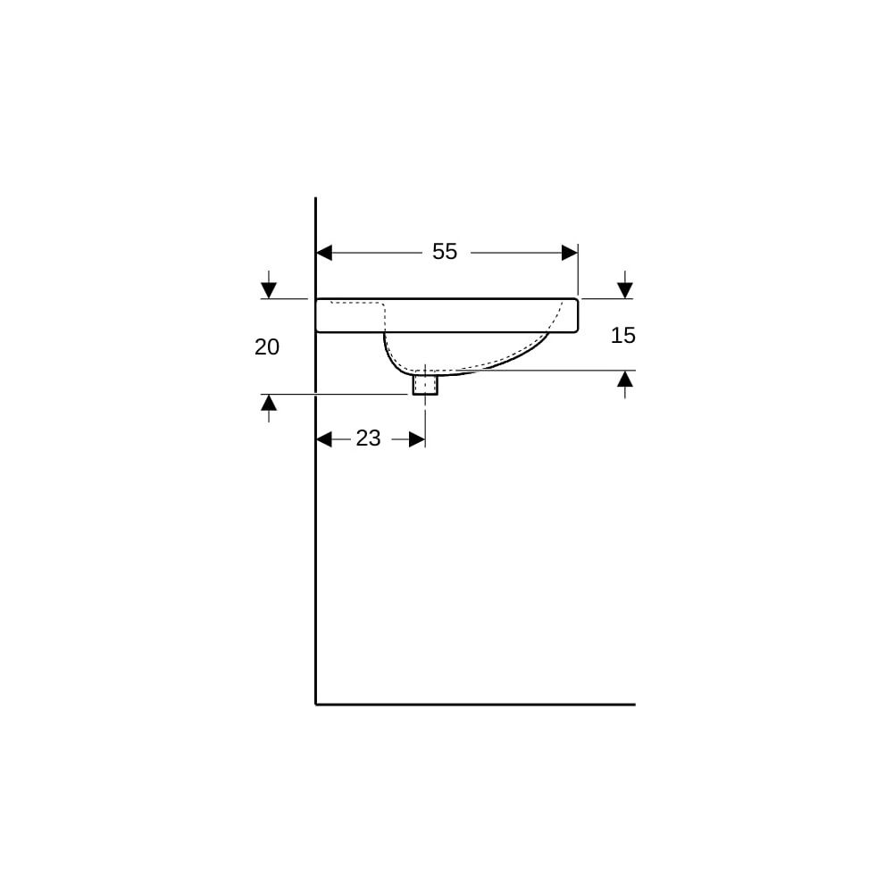 Geberit Preciosa Waschtisch mit Ablagefläche, Breite 60cm, Tiefe 55cm, Hahnloch mitt... GEBERIT-253230600 4022009232257 (Abb. 9)