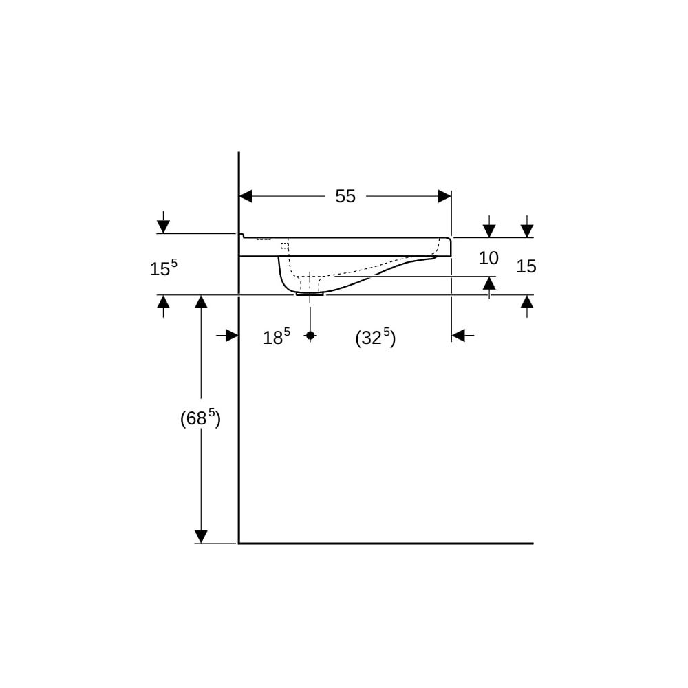 Geberit Renova Comfort Square Waschtisch barrierefrei 60x55cm, ohne Hahnloch, mit Üb... GEBERIT-128663000 4022009320183 (Abb. 6)