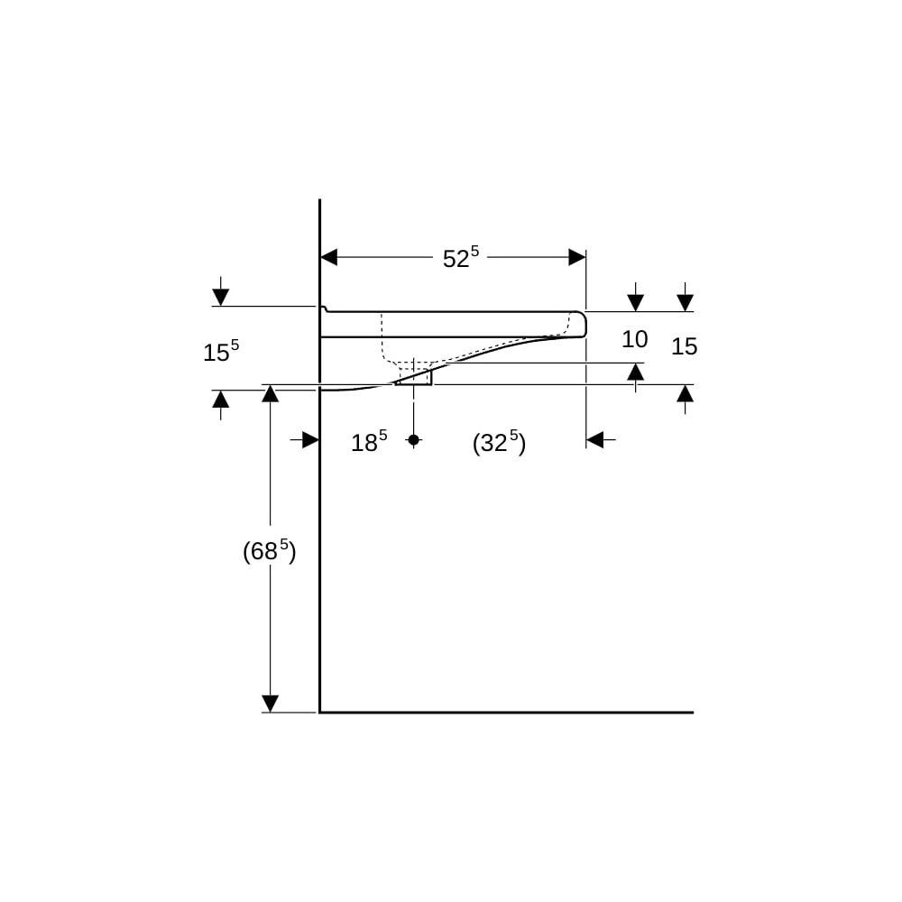 Geberit Renova Comfort Square Waschtisch barrierefrei, Breite 55cm Tiefe 52,5cm Hahn... GEBERIT-128557600 4022009312355 (Abb. 9)