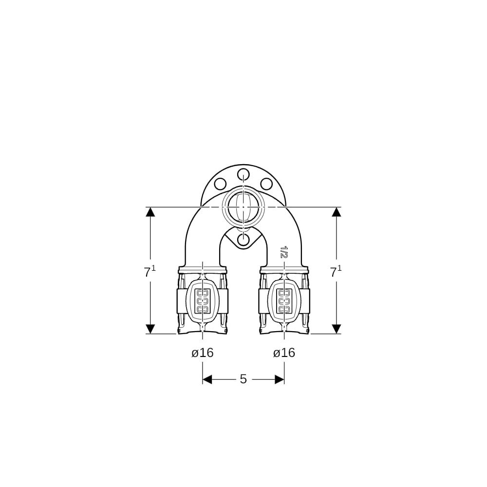 Geberit FlowFit Doppelanschlusswinkel 90 Grad Bleifreier, d 16mm, Rp 1/2″, d1 16mm, ... GEBERIT-620830001 4025416631255 (Abb. 7)