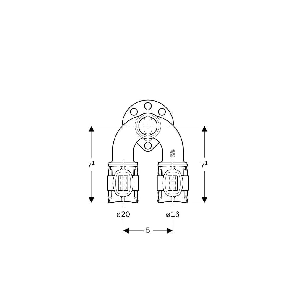 Geberit FlowFit Doppelanschlusswinkel 90 Grad Bleifreier, d 20mm, Rp 1/2″, d1 16mm, ... GEBERIT-620841001 4025416631293 (Abb. 7)