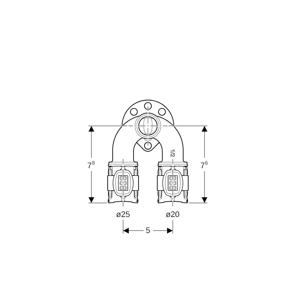 Geberit FlowFit Doppelanschlusswinkel 90 Grad Bleifreier, d 25mm, Rp 1/2″, d1 20mm, ... GEBERIT-620842001 4025416631316 (Abb. 7)