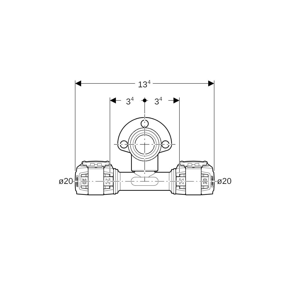 Geberit FlowFit T-Anschlusswinkel 90 Grad abgesetzt Bleifreier, d 20mm, Rp 1/2″, d1 ... GEBERIT-620951001 4025416631712 (Abb. 7)