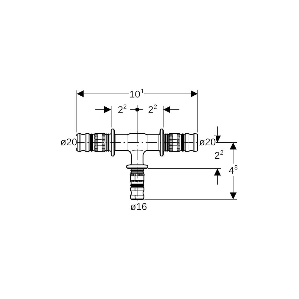 Geberit Mepla T-Stück reduziert PVDF, d 20mm, d1 16mm, d2 20mm... GEBERIT-622311005 4025416678939 (Abb. 5)