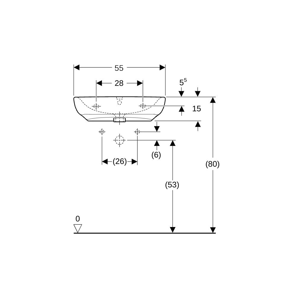 Geberit Renova Comfort Waschtisch barrierefrei, Breite 55cm, Tiefe 55cm, Hahnloch mi... GEBERIT-258555000 4022009343755 (Abb. 8)