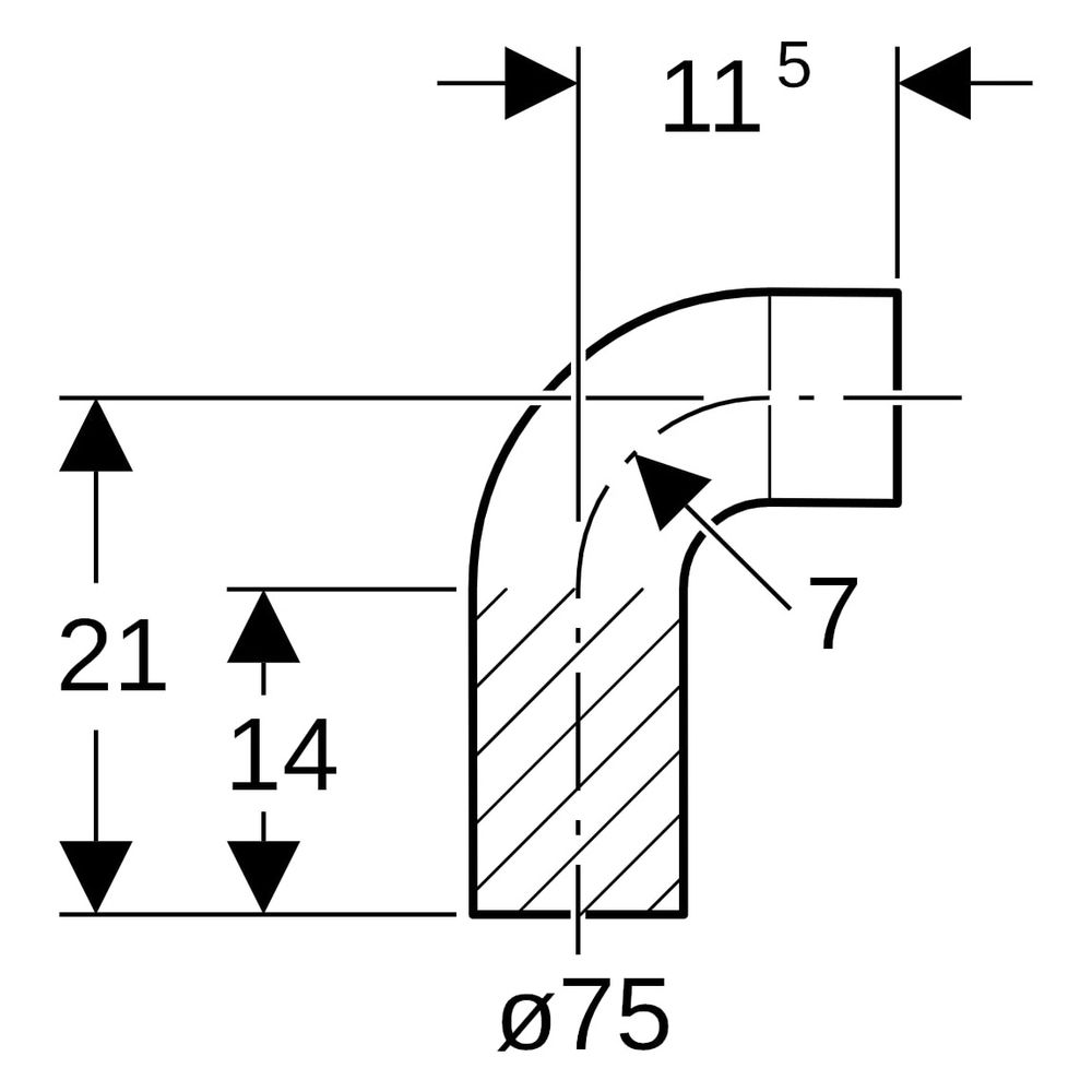 Geberit PE Bogen mit langem Schenkel 88,5 Grad, Außendurchmesser 75mm, 365051161... GEBERIT-365051161 4025416152798 (Abb. 6)
