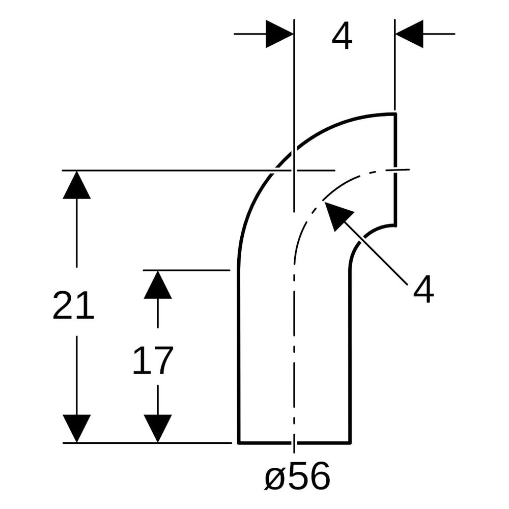 Geberit PE Bogen mit langem Schenkel 90 Grad, Außendurchmesser 56mm, 363055161... GEBERIT-363055161 4025416024323 (Abb. 6)
