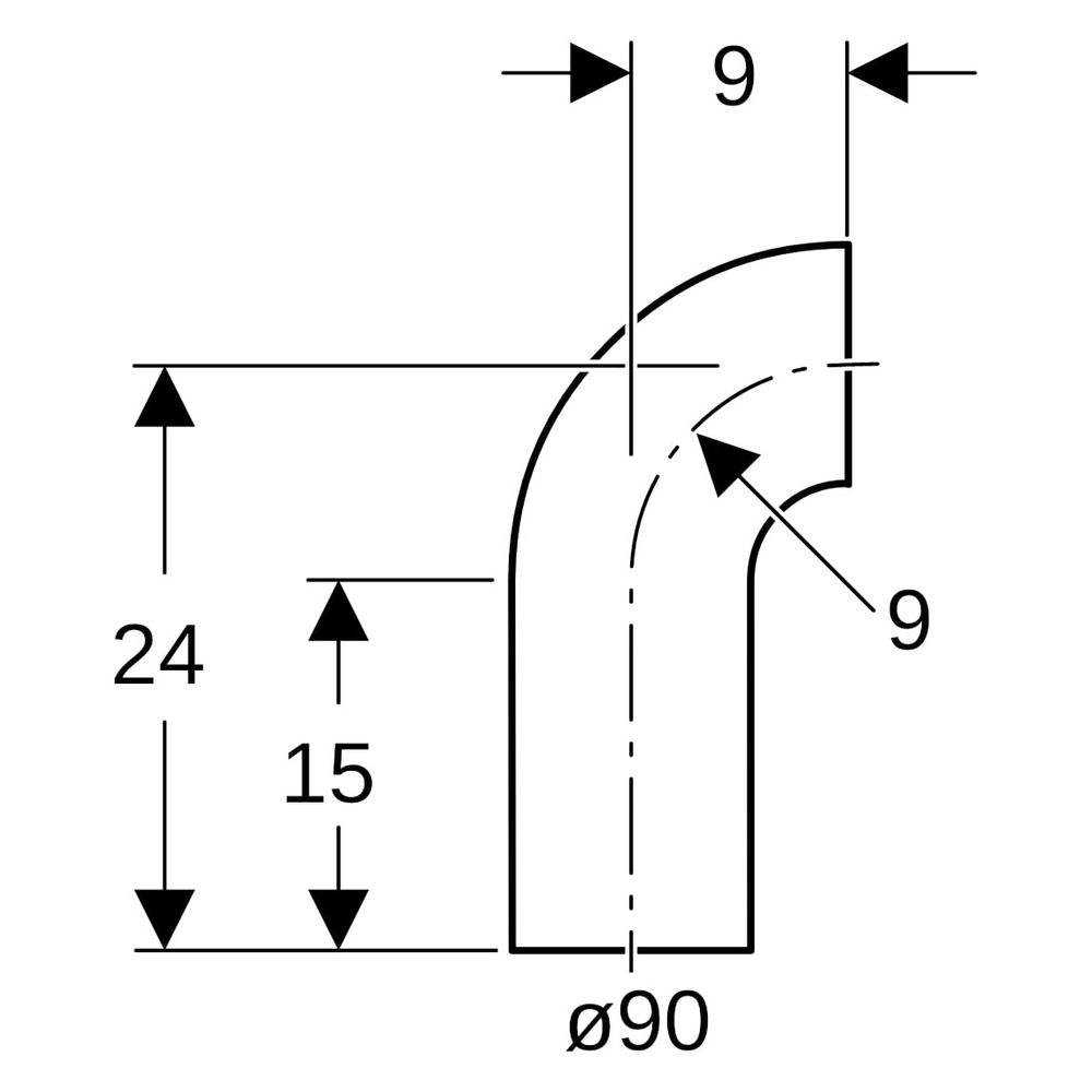 Geberit PE Bogen mit langem Schenkel 90 Grad, Außendurchmesser 90mm, 366055161... GEBERIT-366055161 4025416028901 (Abb. 6)