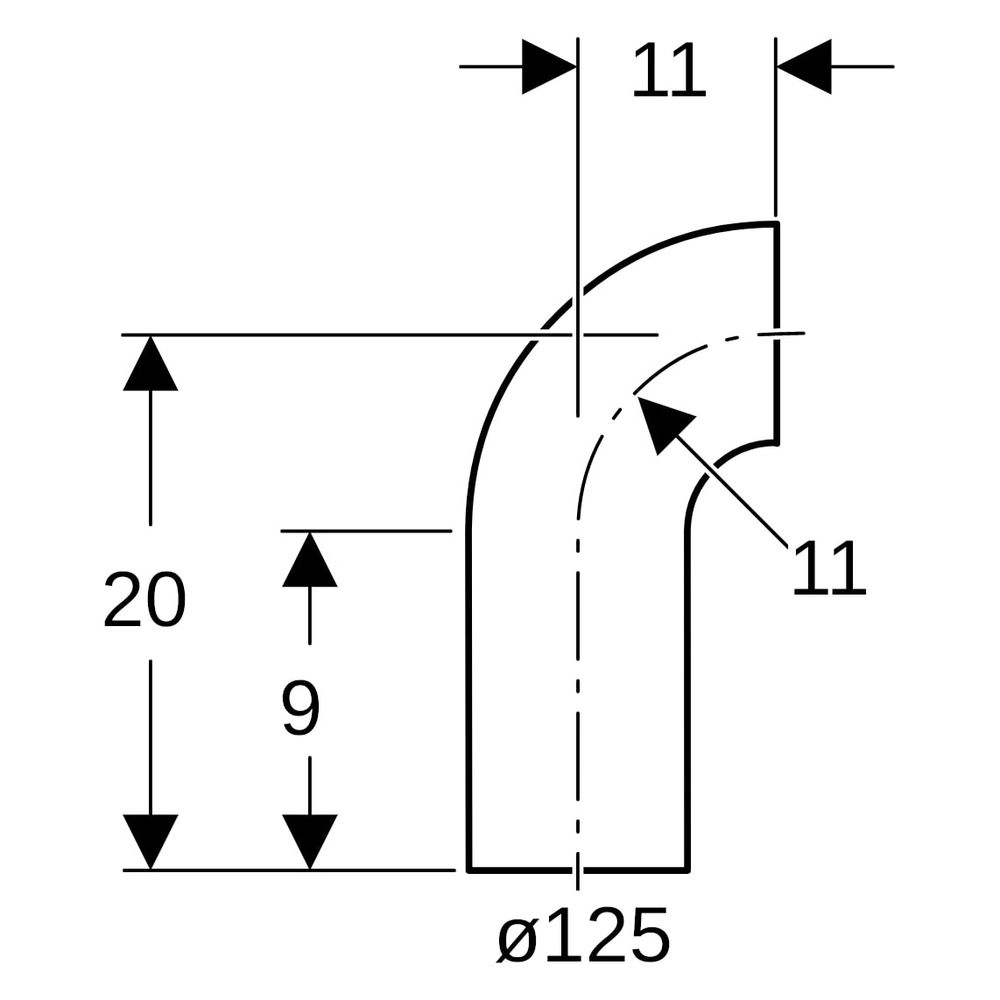 Geberit PE Bogen mit langem Schenkel 90 Grad, Außendurchmesser 125mm, 368055161... GEBERIT-368055161 4025416033424 (Abb. 6)