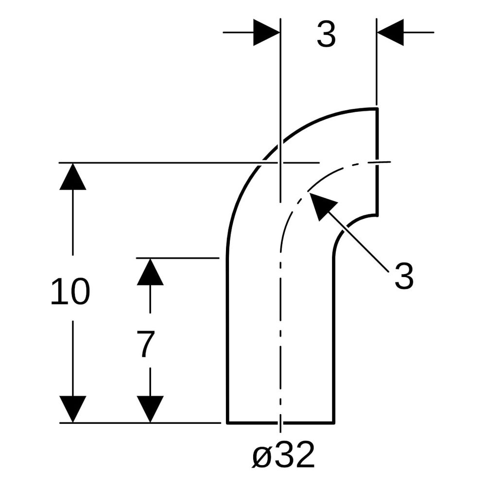 Geberit PE Bogen mit langem Schenkel 90 Grad, Außendurchmesser 32mm, 379055161... GEBERIT-379055161 4025416037057 (Abb. 6)
