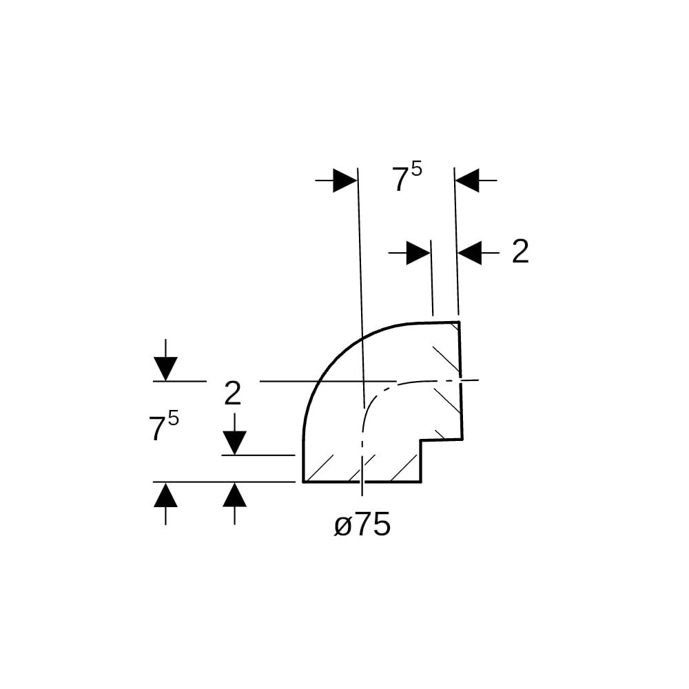 Geberit PE Bogen 88,5 Grad, Außendurchmesser 75mm... GEBERIT-365088161 4025416027010 (Abb. 5)