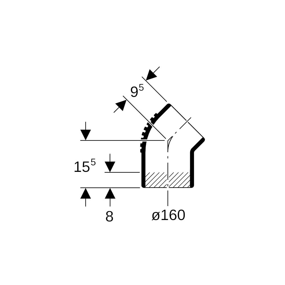 Geberit Silent db20 Bogen 45 Grad, Außendurchmesser 160mm... GEBERIT-315450141 4025416862437 (Abb. 5)