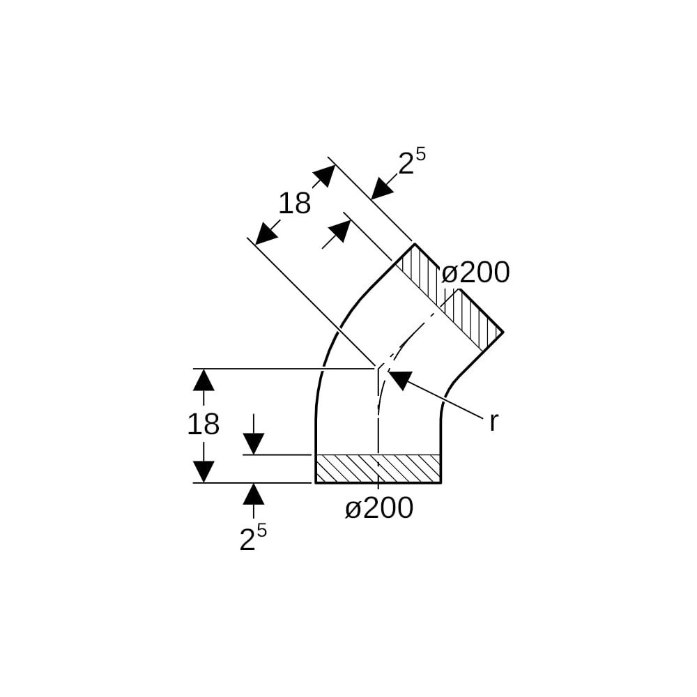Geberit PE Bogen 45 Grad, Außendurchmesser 200mm... GEBERIT-370045161 4025416035473 (Abb. 5)