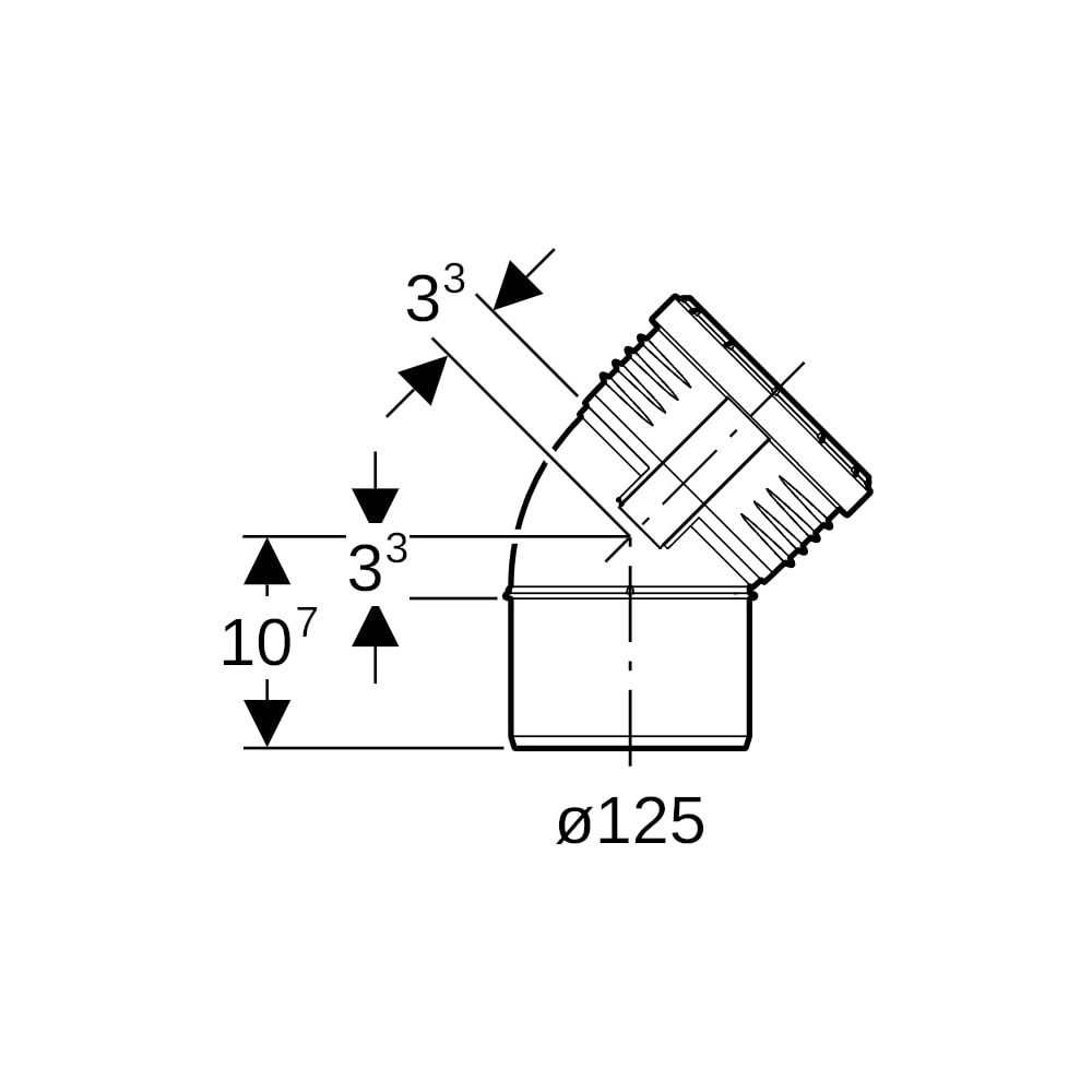 Geberit Silent-PP Bogen 45 Grad, Außendurchmesser 125mm... GEBERIT-390622141 4025416084020 (Abb. 5)