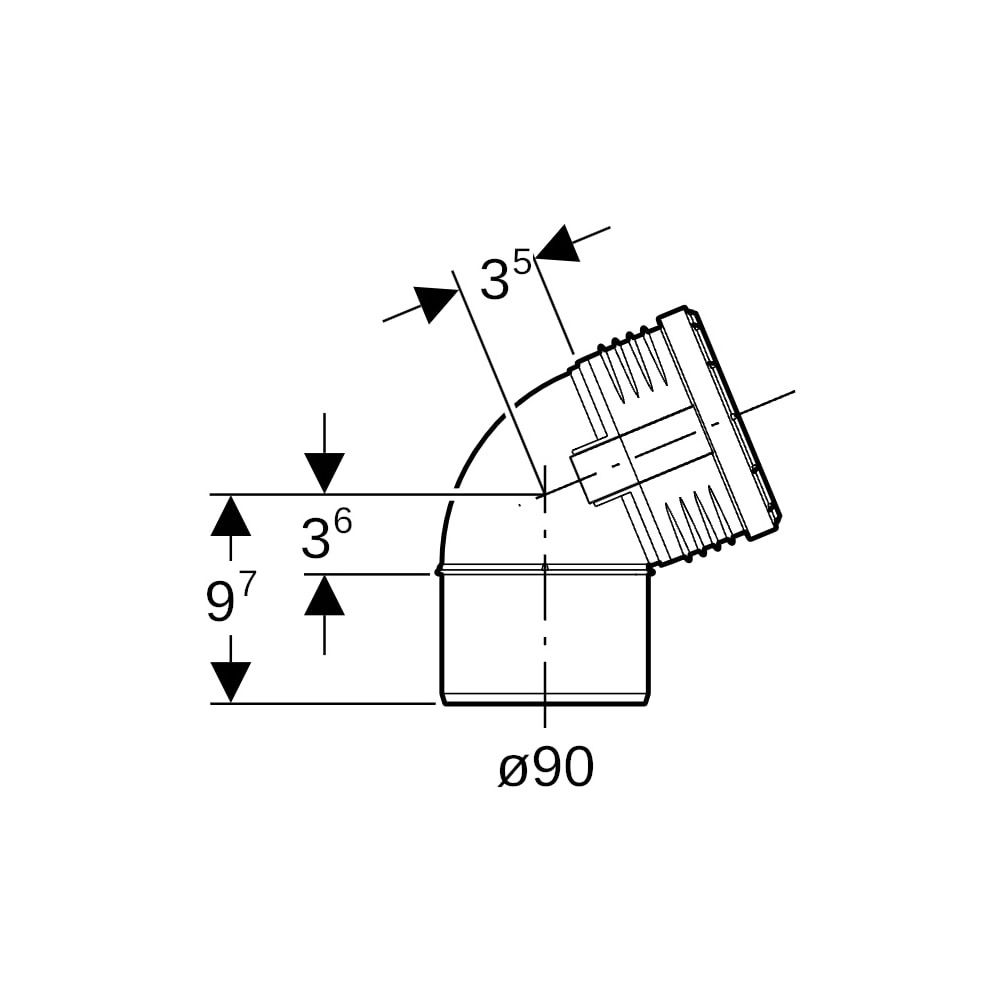 Geberit Silent-PP Bogen 67,5 Grad, Außendurchmesser 90mm... GEBERIT-390423141 4025416937029 (Abb. 5)