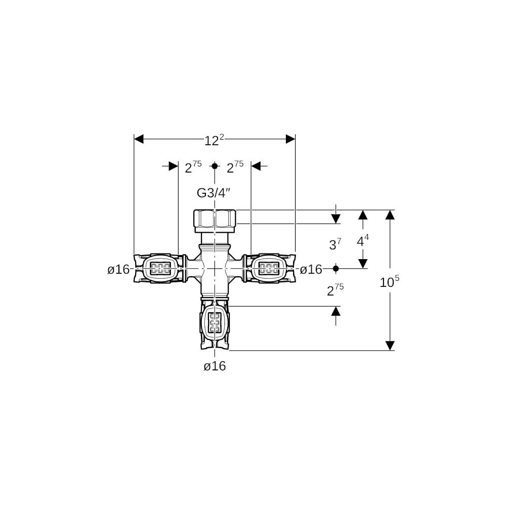 Geberit Verteilerspinne mit FlowFit Pressanschlüssen, 16 x 3/4", 3-fach... GEBERIT-653434001 4064746056697 (Abb. 4)