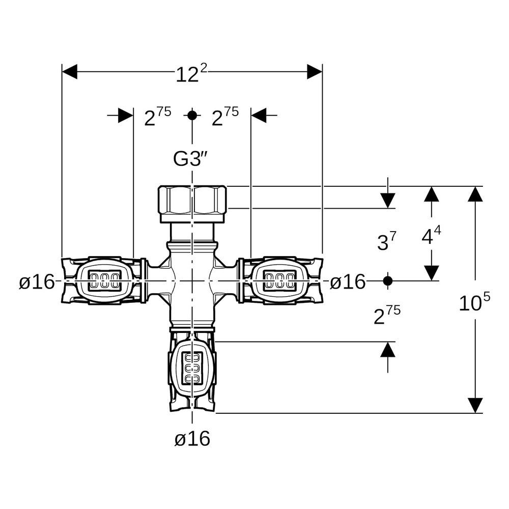 Geberit Verteilerspinne mit FlowFit Pressanschlüssen, 16 x 3/4", 3-fach... GEBERIT-653434001 4064746056697 (Abb. 5)