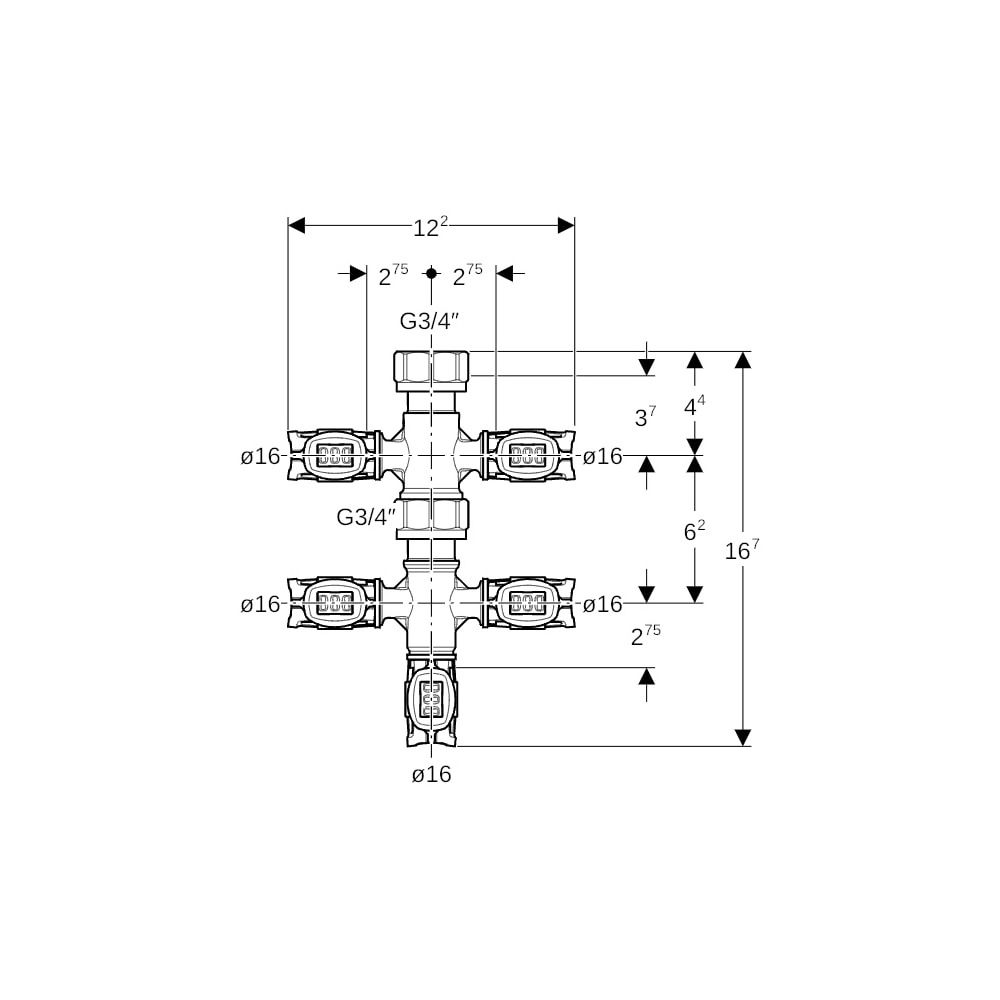 Geberit Verteilerspinne mit FlowFit Pressanschlüssen, 16 x 3/4", 5-fach... GEBERIT-653435001 4064746056727 (Abb. 4)