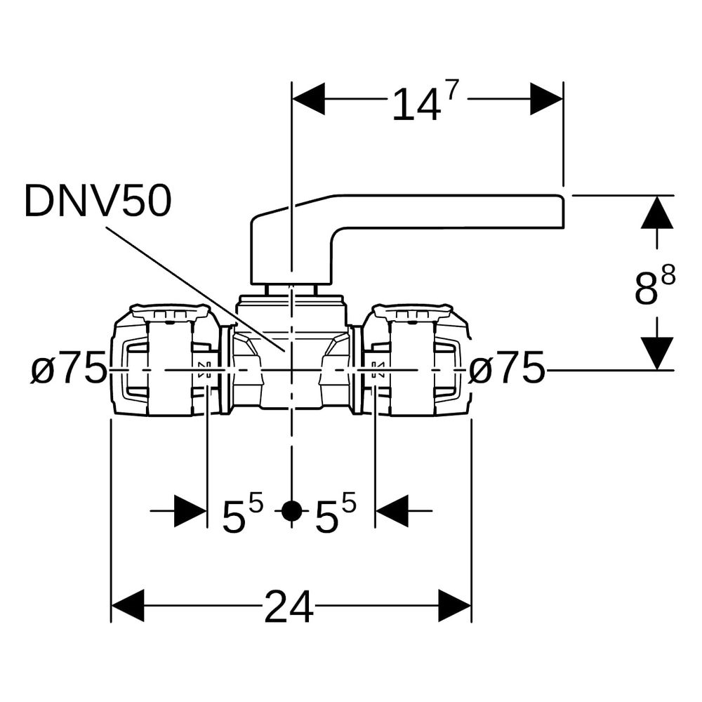 Geberit FlowFit Kugelhahn mit Betätigungshebel CuZn21Si3P, D 75mm, 619857001... GEBERIT-619857001 4064746058394 (Abb. 6)