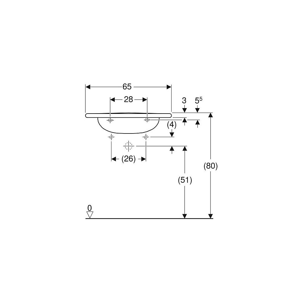 Geberit Vitalis Waschtisch barrierefrei, Breite 65cm, Tiefe 60cm, Hahnloch mittig, Ü... GEBERIT-121766000 4022009204049 (Abb. 5)