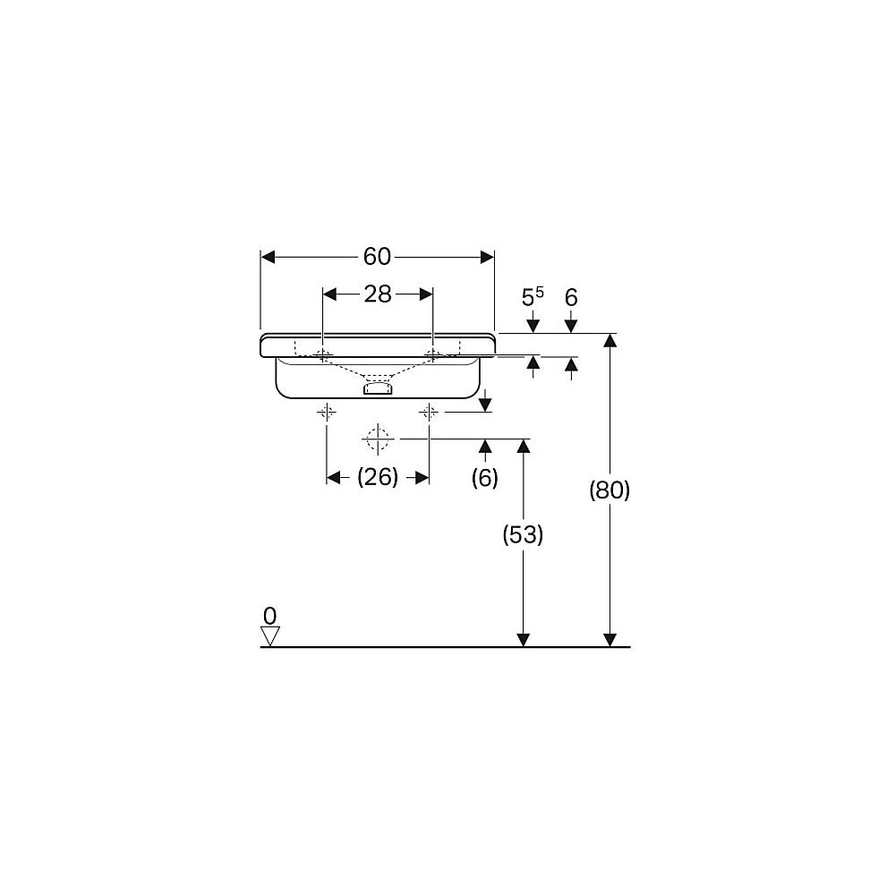 Geberit Renova Comfort Square Waschtisch barrierefrei, Breite 60cm, Tiefe 55cm, Hahn... GEBERIT-128662000 4022009317701 (Abb. 5)
