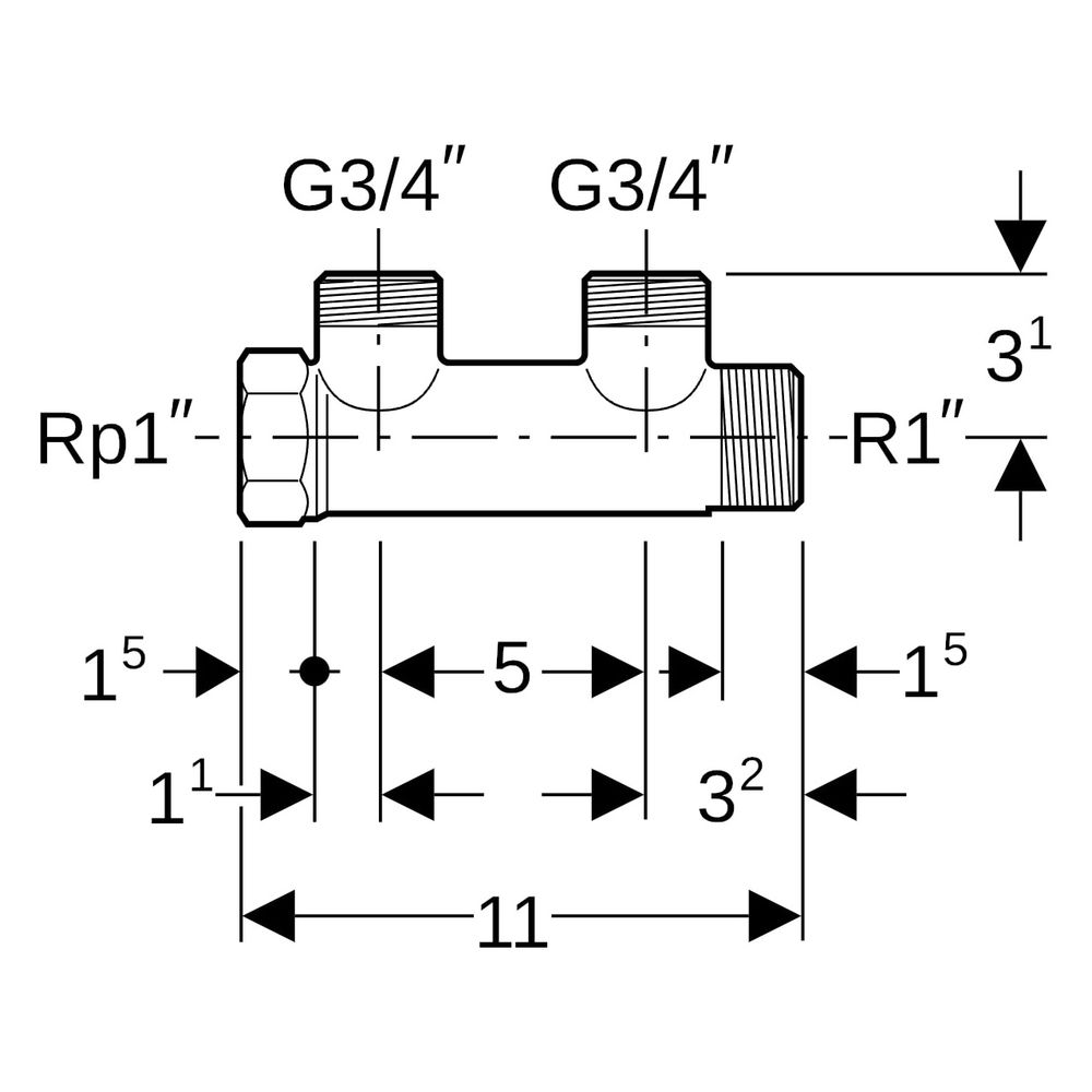 Geberit Verteiler mit Gewindeanschluss und Abgang für Eurokonus, R 1", G 3/4", 2 Abg... GEBERIT-613422002 4064746069239 (Abb. 4)