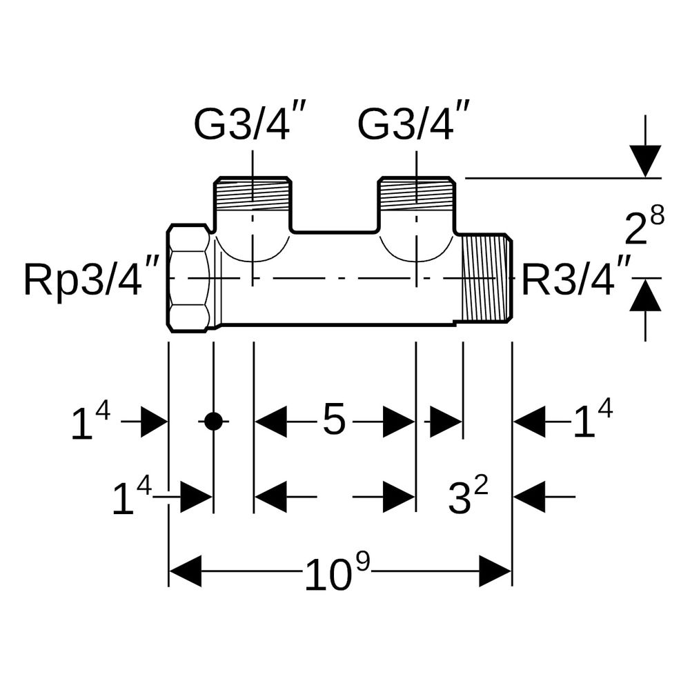 Geberit Verteiler mit Gewindeanschluss und Abgang für Eurokonus, R 3/4", G 3/4", 2 A... GEBERIT-612422002 4064746077333 (Abb. 4)