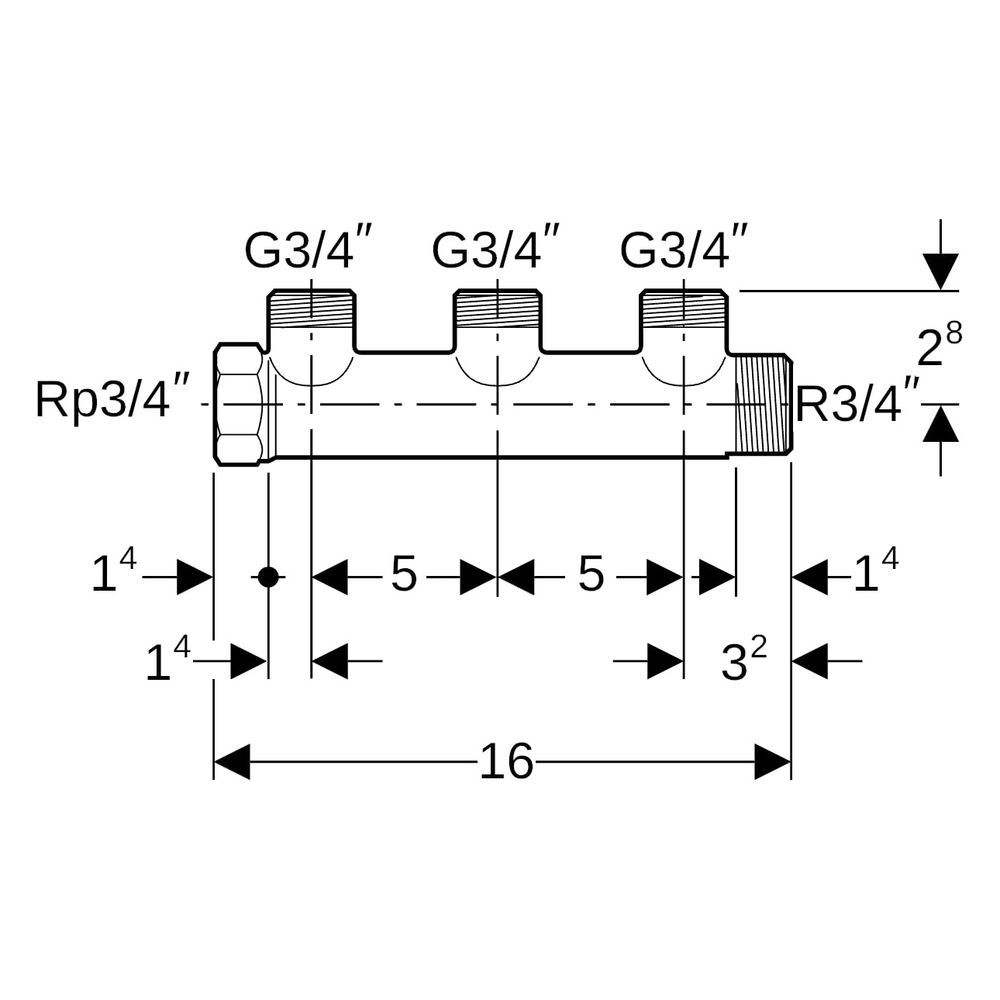 Geberit Verteiler mit Gewindeanschluss und Abgang für Eurokonus, R 3/4", G 3/4", 3 A... GEBERIT-612423002 4064746077357 (Abb. 4)
