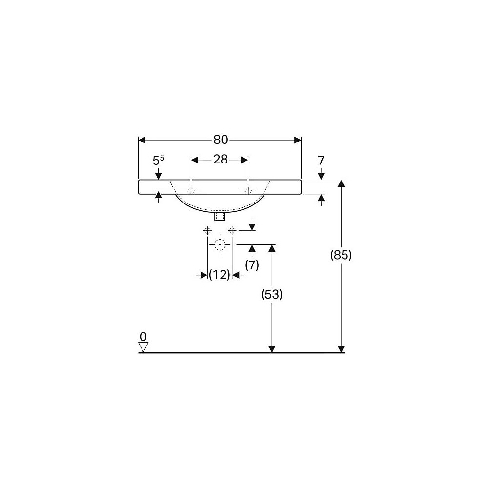 Geberit Preciosa Waschtisch mit Ablagefläche, Breite 80cm, Tiefe 55cm, Hahnloch mitt... GEBERIT-124283000 4022009009385 (Abb. 5)